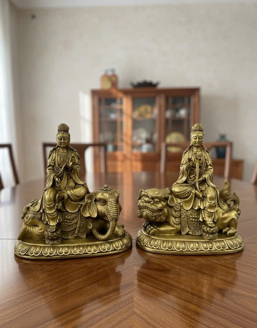 Tượng văn thù phổ hiền bồ tát bằng đồng 