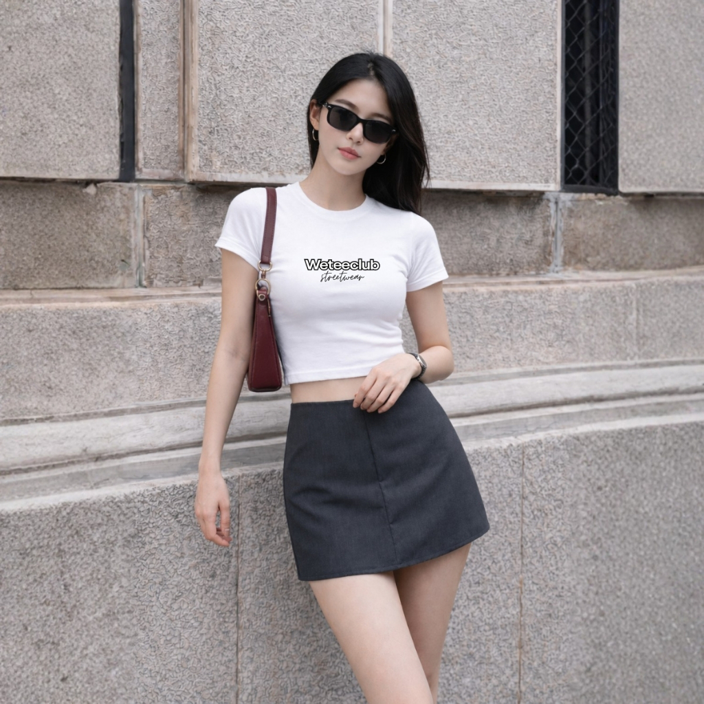 Áo croptop nữ in chữ Weteeclub streetwear dáng ôm chất thun cotton local brand WETEE - WC1154