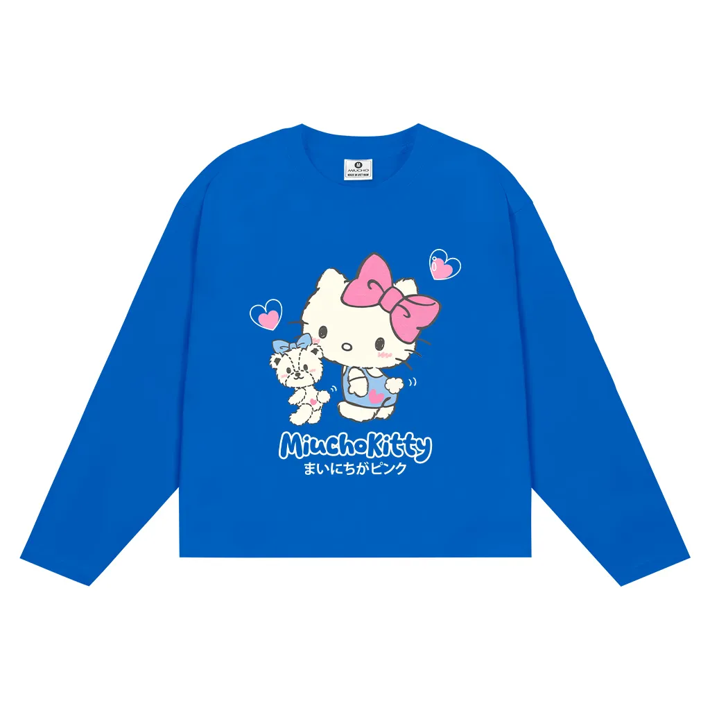 Áo thun nữ form boxy Miucho vải cotton thoáng mát thấm hút tốt tay dài cổ tròn Kitty dễ thương 2802_thumbnail_13
