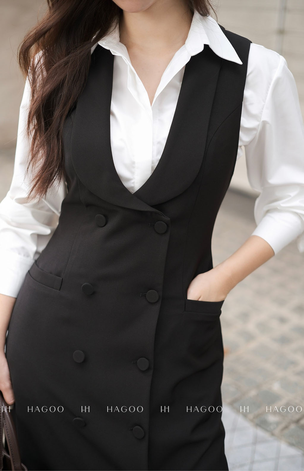 Váy Gile đính nẹp hai hàng khuy HAGOO_thumbnail_5