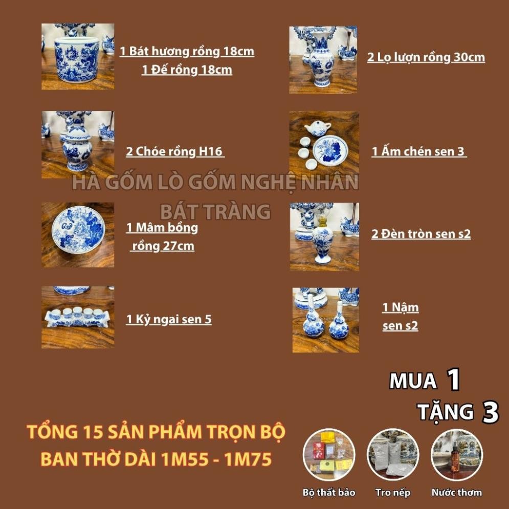 HG022 Đồ Thờ Cúng Bộ 15 món ban thờ 1M55 - 1M75 Men trắng nghệ nhân Bát Tràng chế tác TẶNG Thất Bảo, Tro Nếp_thumbnail_1