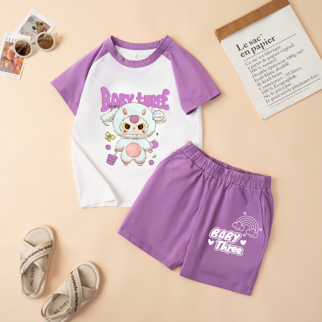 Bộ đồ bé gái phối màu in hình 'Baby Three' - Loza Kids FB273_thumbnail_3