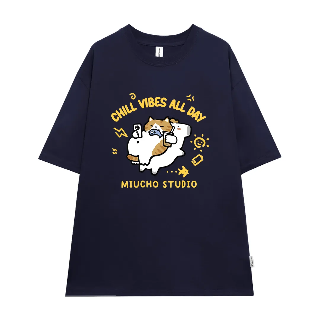 Áo thun form rộng Miucho chất vải thấm hút co giãn thoáng mát Chill Vibes All Day in mix 2889_thumbnail_12