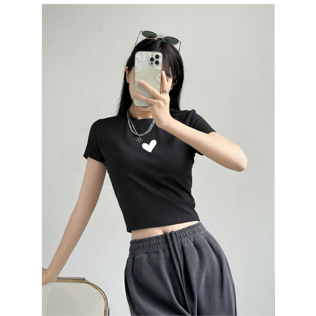 [Form Ôm] Áo croptop nữ ôm body trái tim - Áo thun croptop nữ LOZA CR8136_thumbnail_1