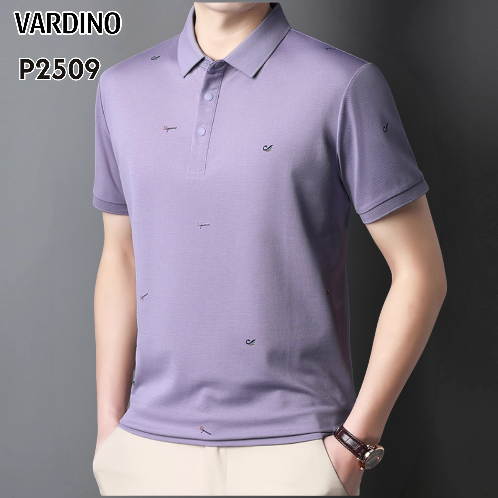 Áo polo cotton pima họa tiết tím Vardino P2509_thumbnail_1