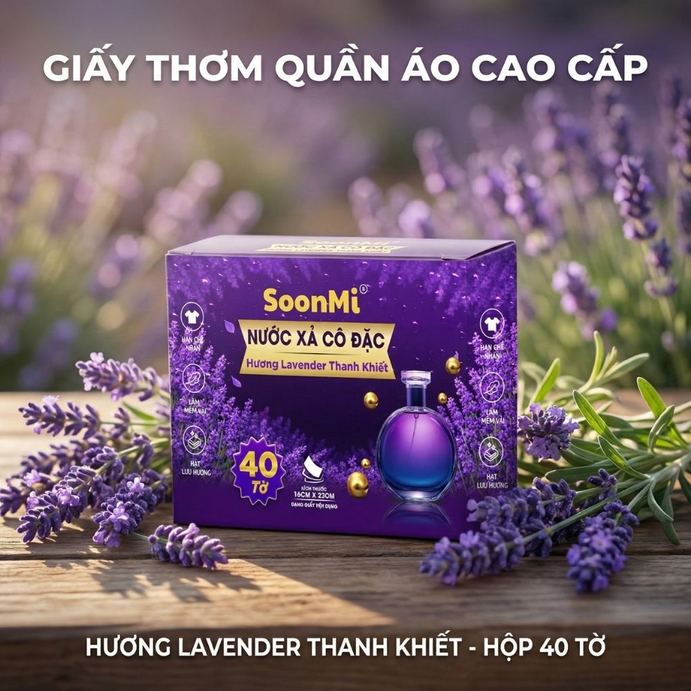 Giấy Thơm Quần Áo SoonMi Hương Lavender - chuyên dụng máy giặt sấy, máy sấy quần áo, khử mùi xe hơi, thơm tủ áo