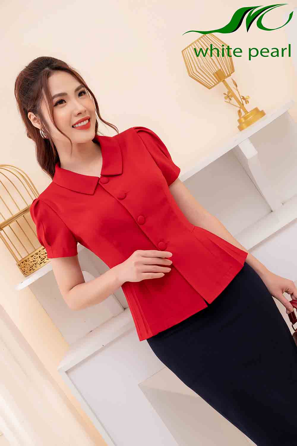 Bộ áo ký giả kết hợp chân váy bút chì thời trang công sở cao cấp White Pearl_thumbnail_2