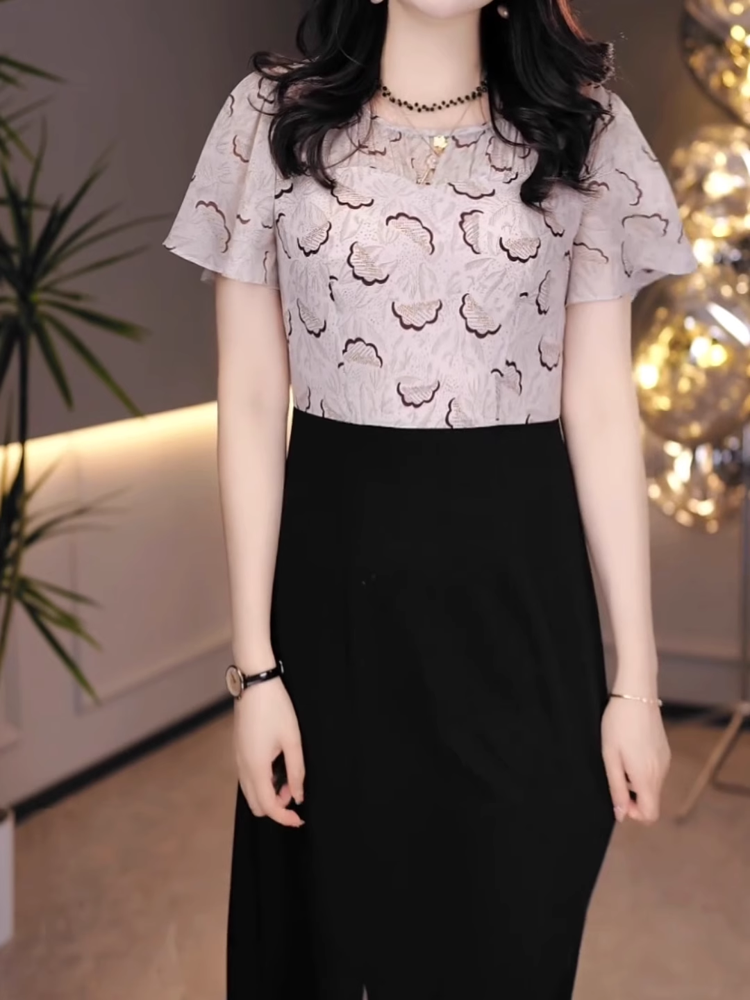 16800-Đầm xoè phối voan tay  tiên in 3D ( voan , chéo nhật) dây kéo hông_thumbnail_2