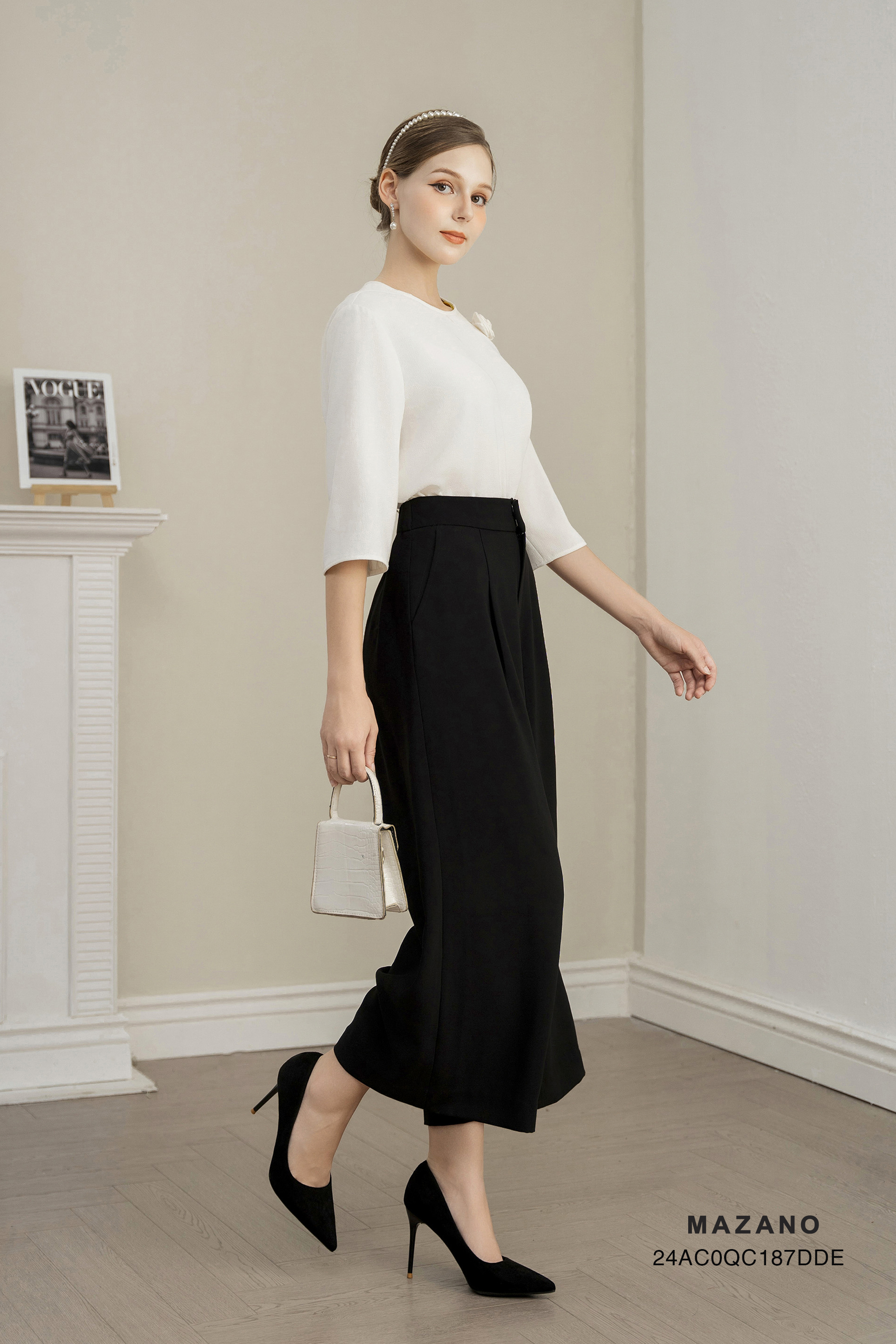 Quần Suông cạp tiêu chuẩn vải Tuytxi dày màu đen