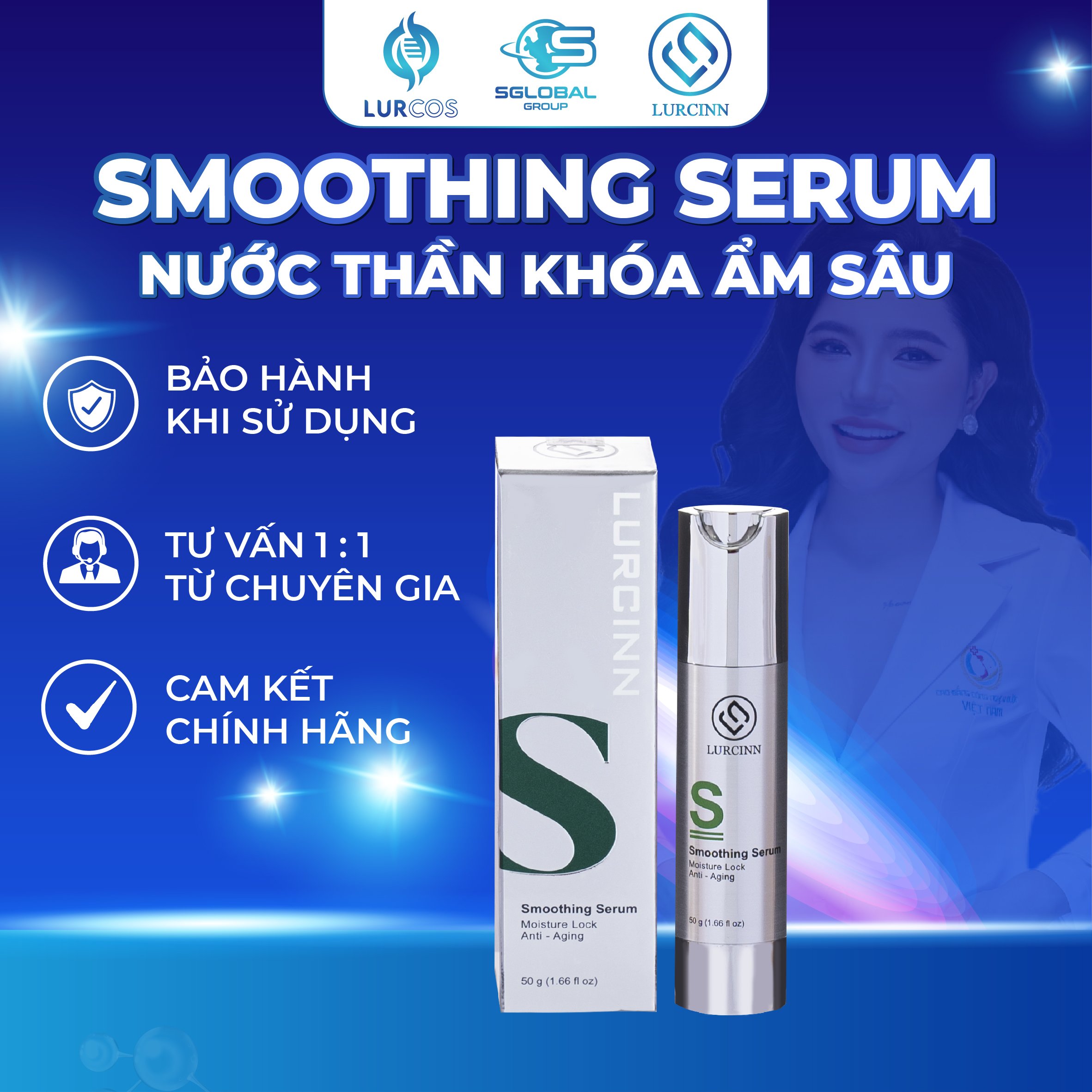 Nước Thần Khóa Ẩm Sâu 75h Lurcinn Smoothing Serum 50ml Dưỡng Ẩm, Khóa Ẩm, Cân Bằng PH Cho Da