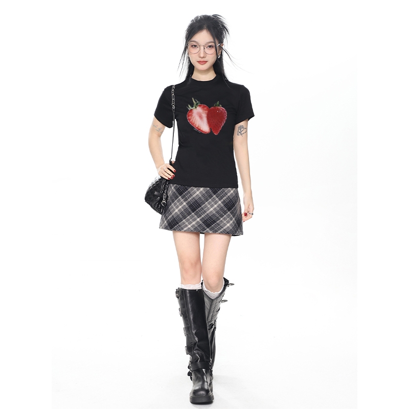 Áo thun baby tee hình quả dâu form ôm xinh xắn ABD1089 Miucho tay ngắn Cổ tròn hotrend in mix_thumbnail_3