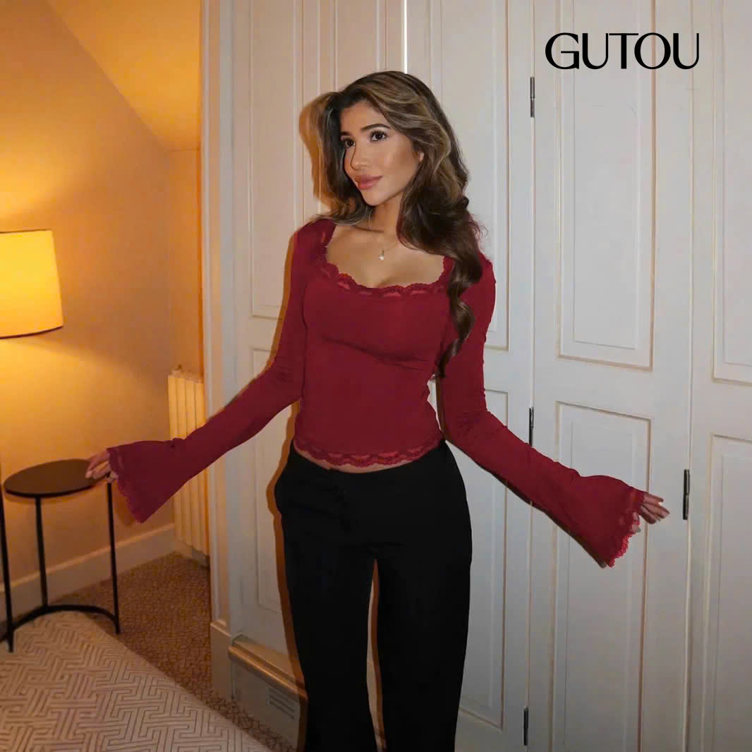 [ GUTOU ] Áo Thun Ôm Tay Loe Coquette Lace