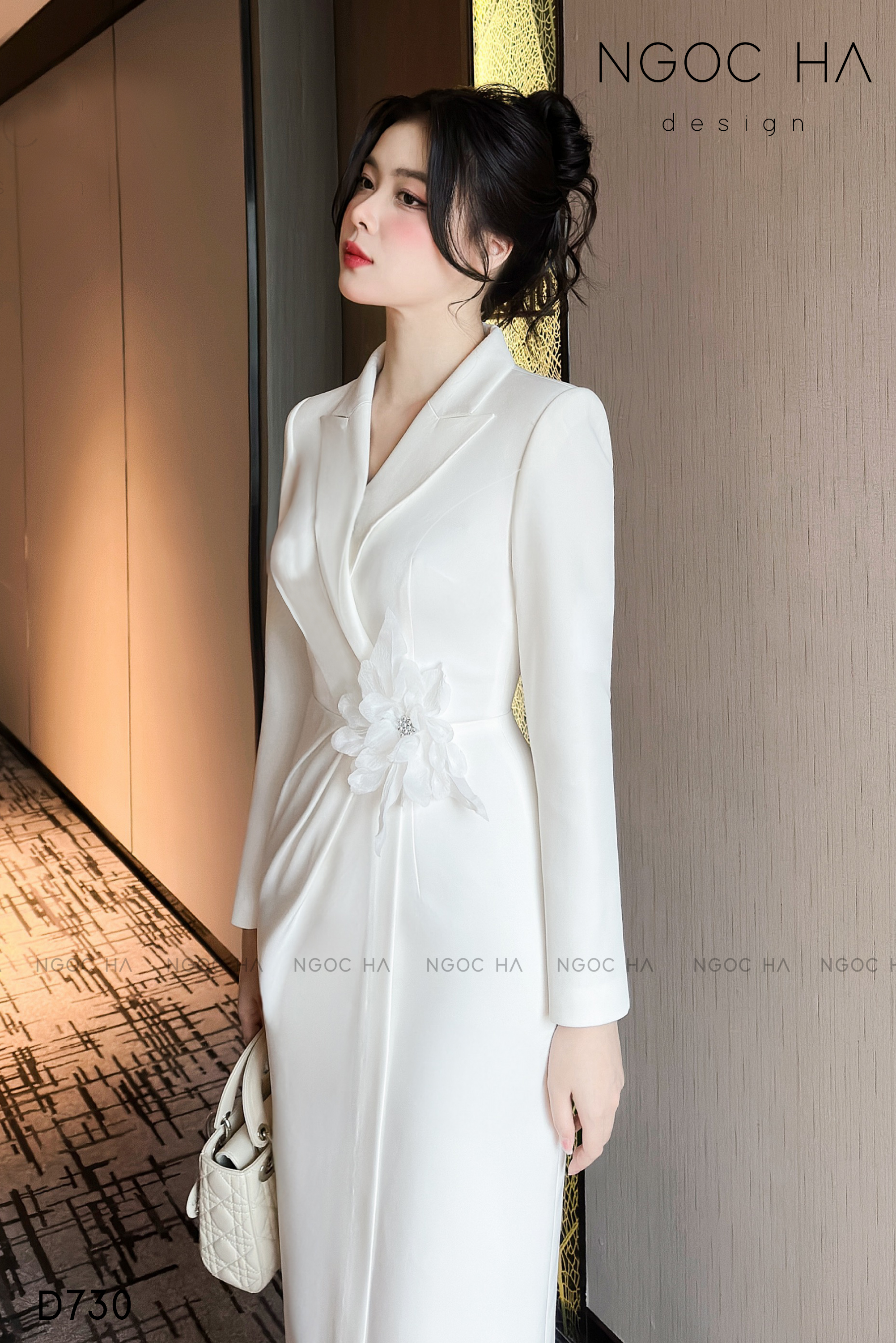 Saika Dress_Đầm Vest Xếp Ly Eo Cài Hoa D730_thumbnail_3