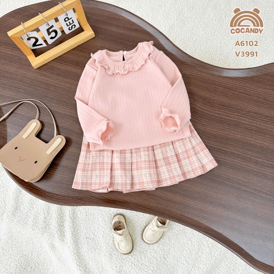 Áo dài HỒNG cổ tròn phối bèo_thumbnail_1