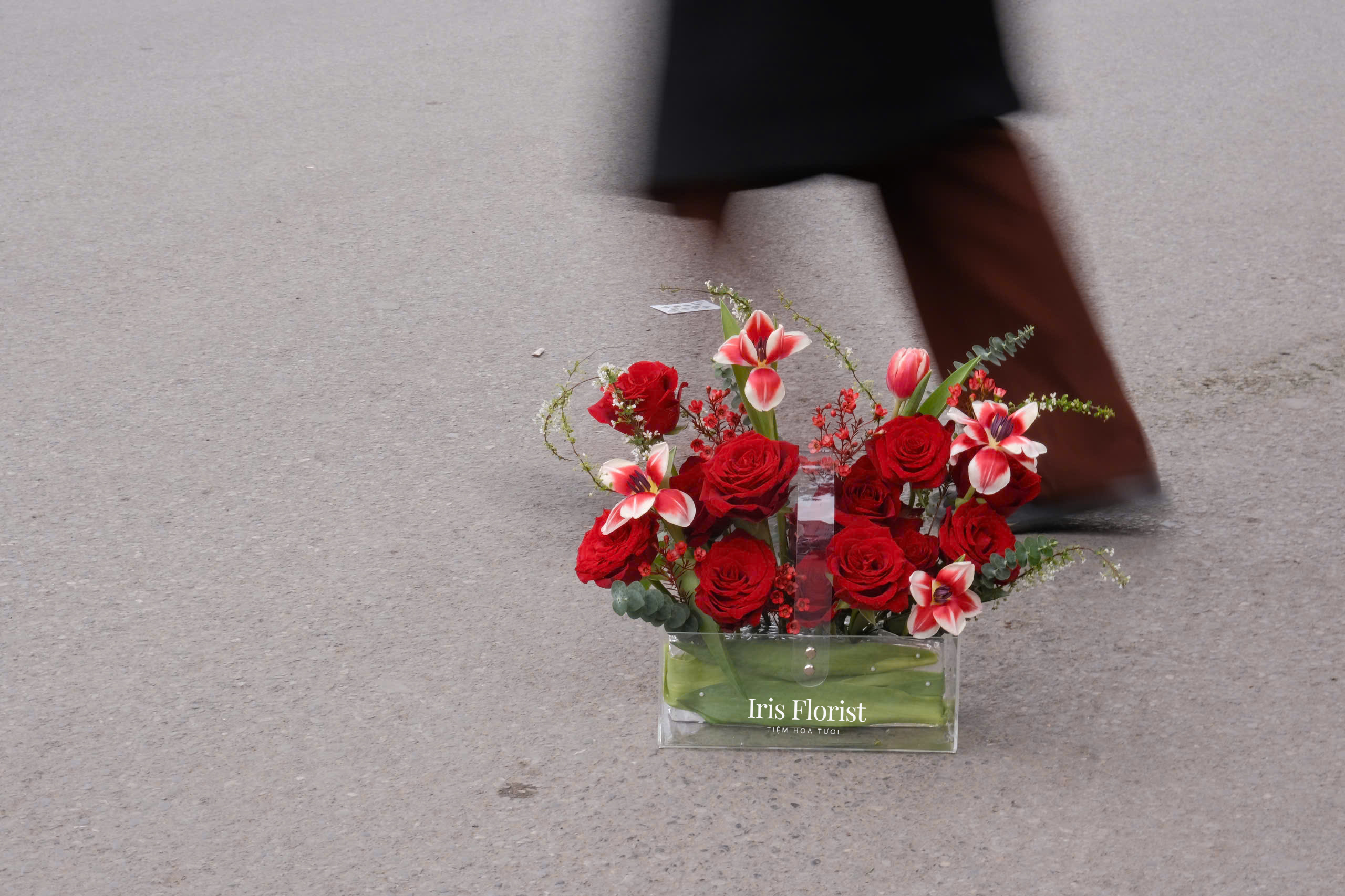 Giỏ Mica hồng đỏ mix tulip - Size S