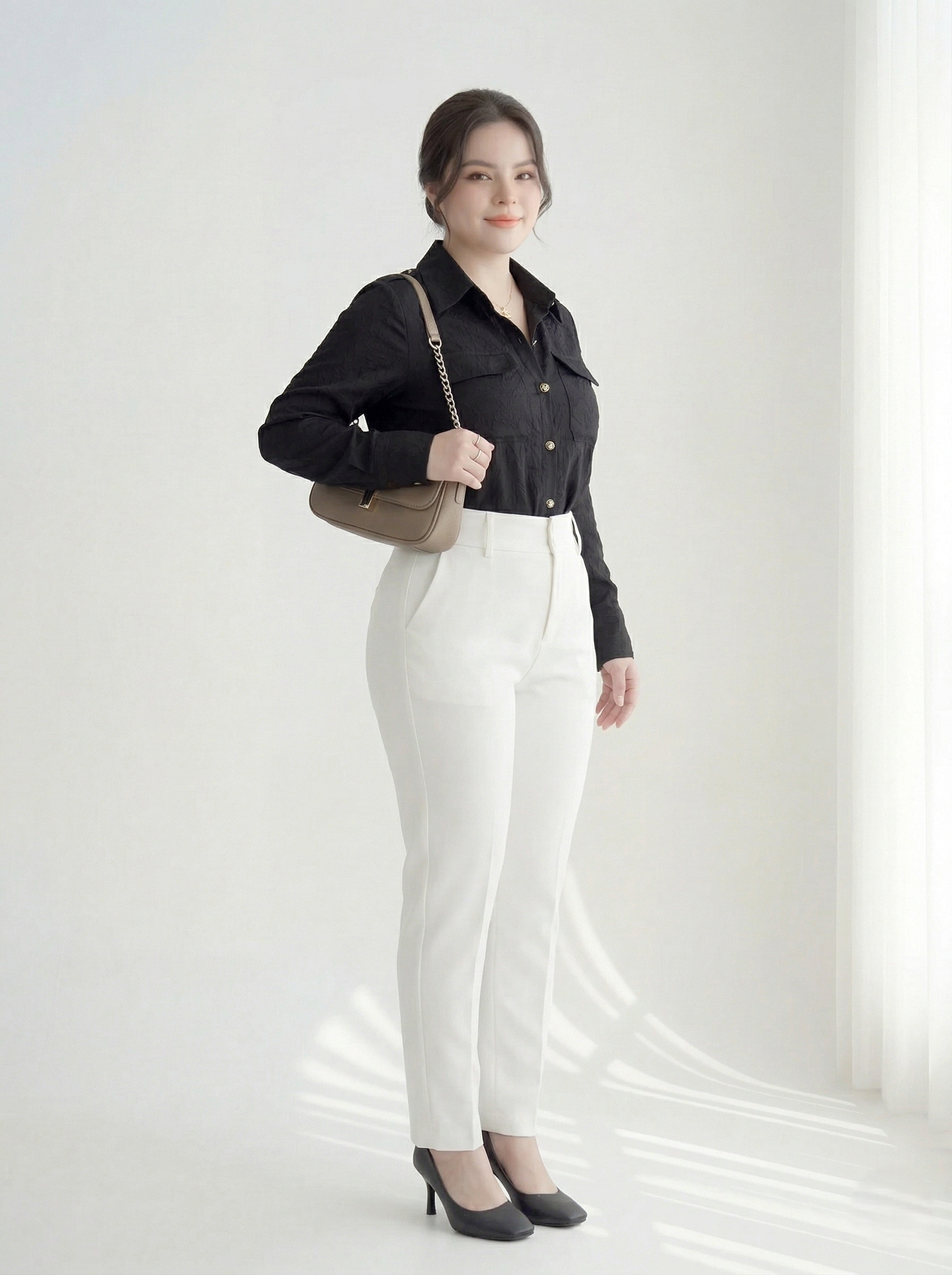 BIGSIZZE NỮ - Áo sơ mi lụa phối nắp túi dành cho nàng béo từ 55-90kg V-AK099