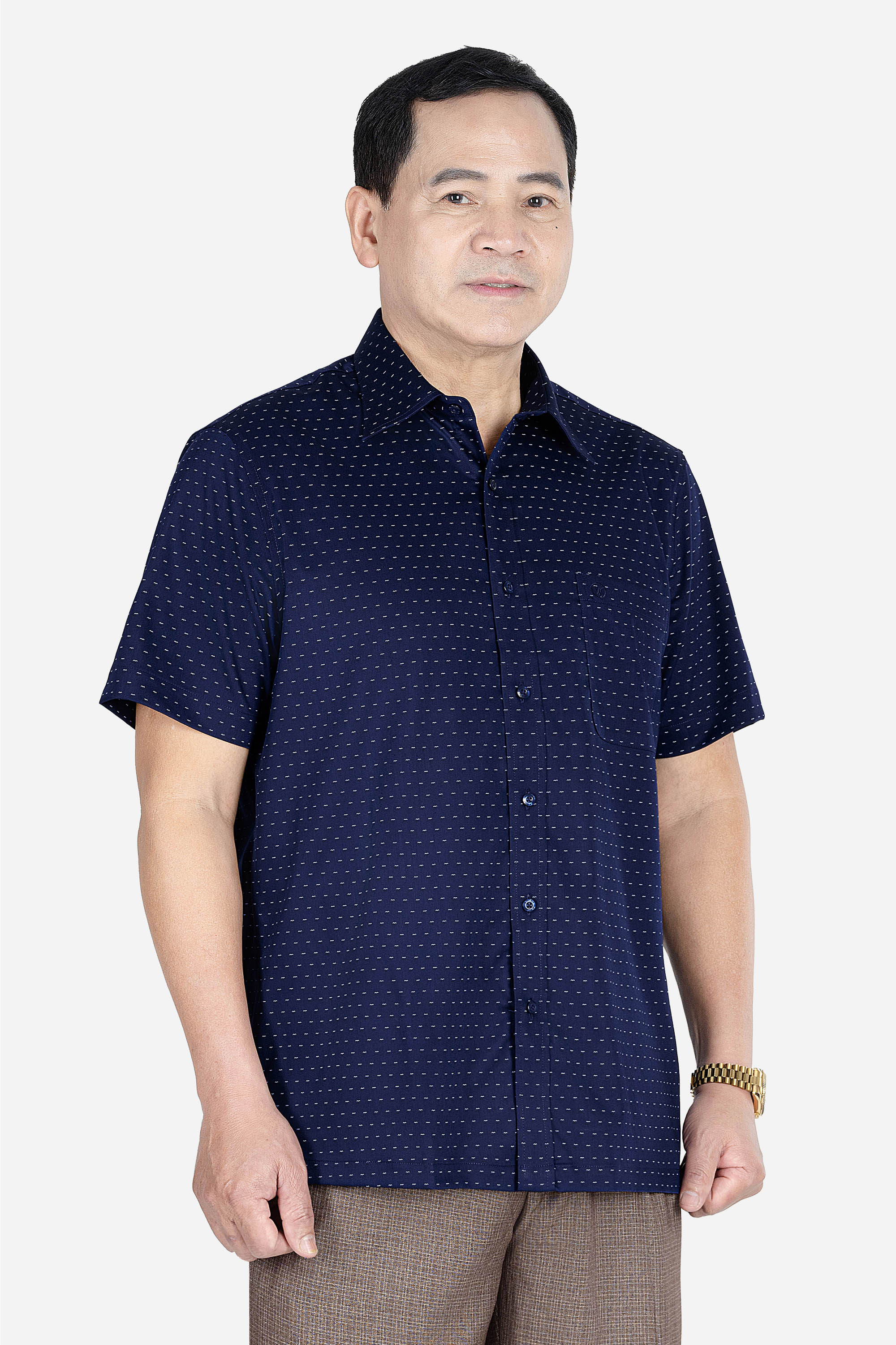 Sơ Mi Cộc Tay Họa Tiết Nam Trung Niên ANCHI Chất Liệu Sợi Sồi Cao Cấp Phom Suông Vạt Ngang Màu Trắng Bi_thumbnail_29