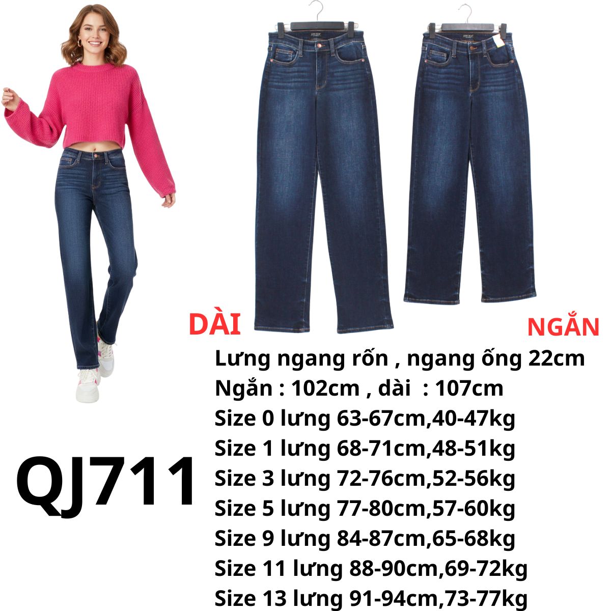 QJ711- JEANS ỐNG SUÔNG - ĐẬM