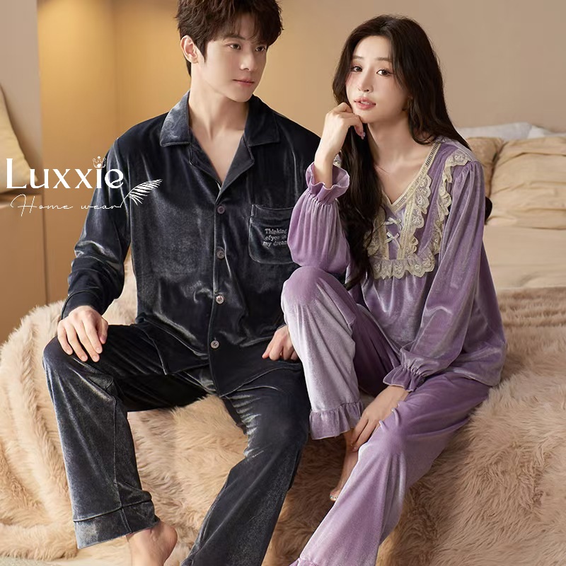 NHUNG34 Bộ ngủ nhung cổ ren trắng đính nơ_thumbnail_14