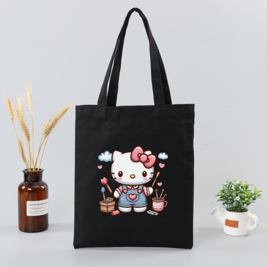 Túi tote vải canvas đeo vai hình HELLO KITTY dễ thương, có khóa kéo và ngăn phụ - WTU03_thumbnail_6