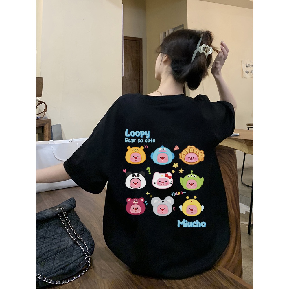 Áo thun Loopy Hải Ly form rộng ATD652 Miucho cotton cổ tròn in artwork_thumbnail_9