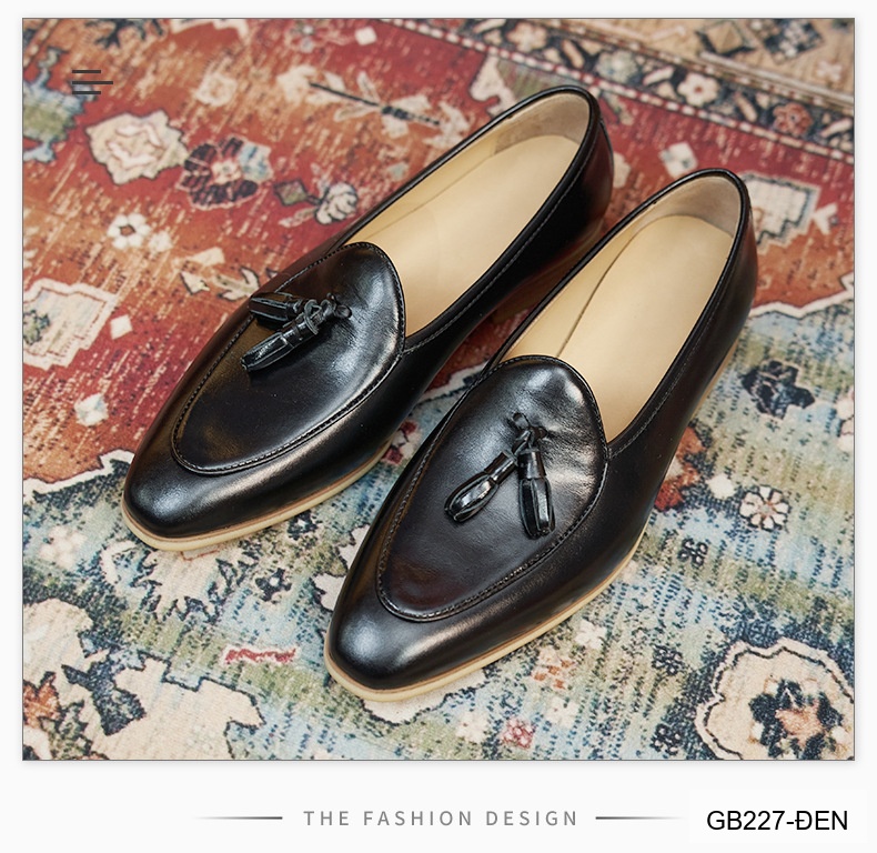 GB227 - Giày lười nam mũi nhọn da bò phong cách Anh Quốc, màu trắng đen sang trọng_thumbnail_4