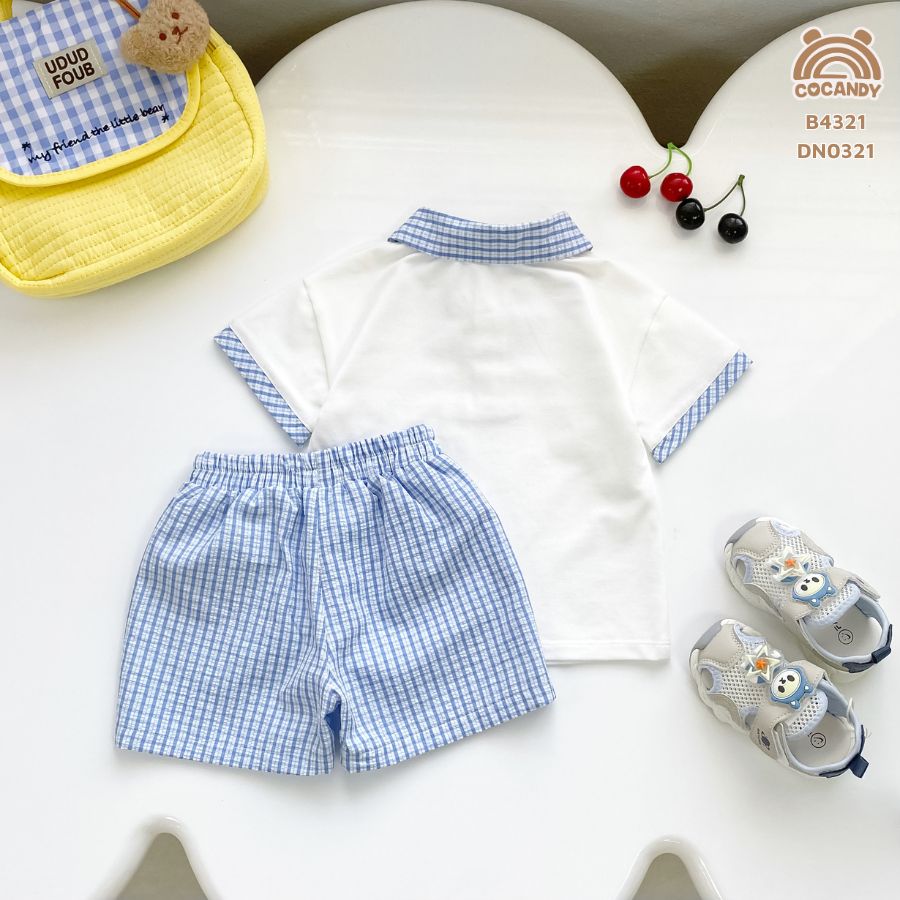 Bộ cộc TRẮNG phối caro XANH cổ bẻ đính hươu_thumbnail_2