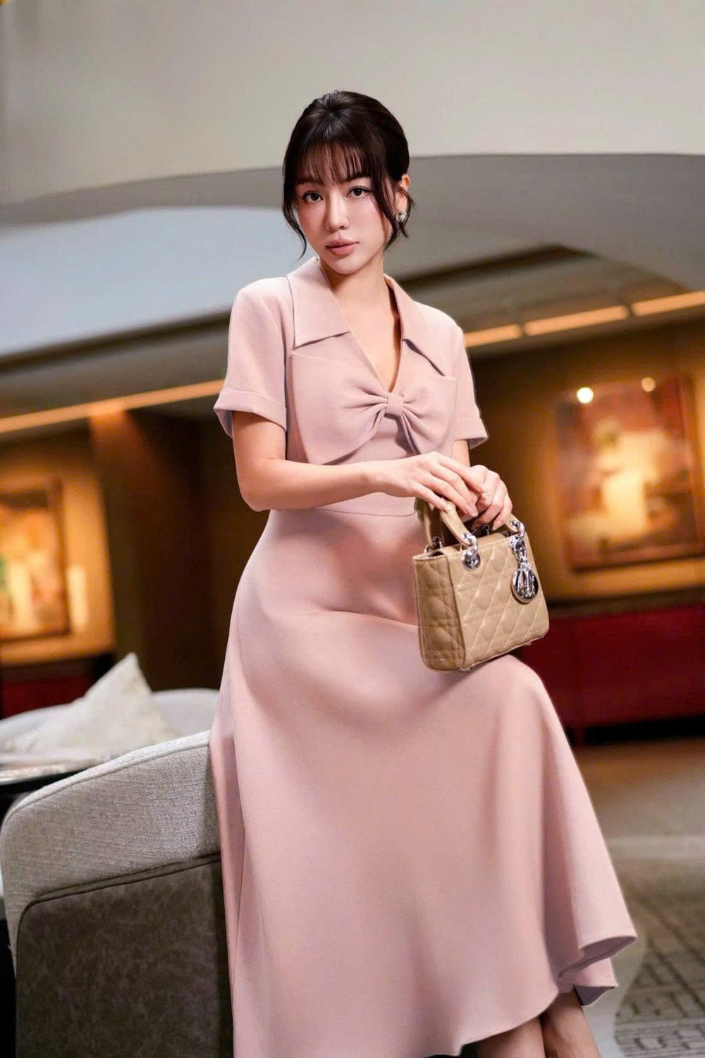 Đầm xòe hồng nơ ngực DL332