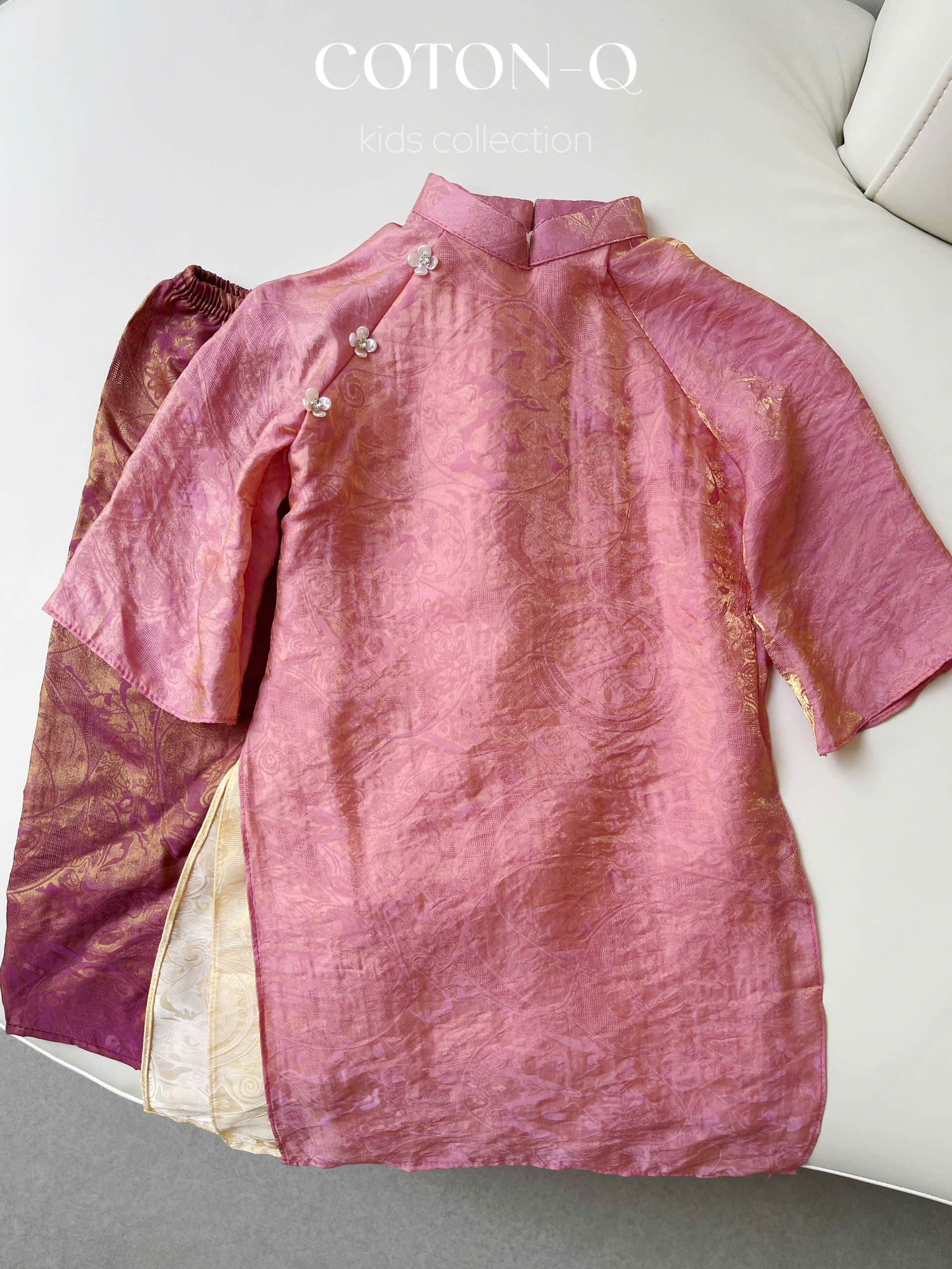 E70 - Set áo dài bé 4 tà ( HỒNG Q.TÍM )