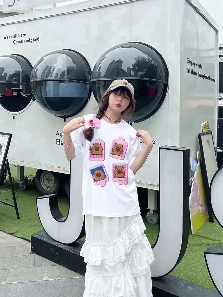 Áo phông form rộng Capybara unisex ATD1494 Miucho vải cotton thoáng mát cổ tròn in mix_thumbnail_6