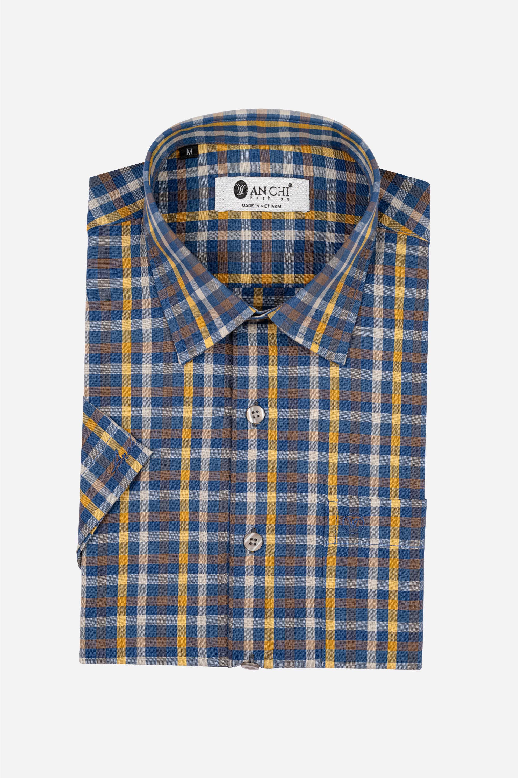 Sơ Mi Caro Cộc Tay Nam Trung Niên ANCHI Chất Liệu Sợi Tre Cao Cấp