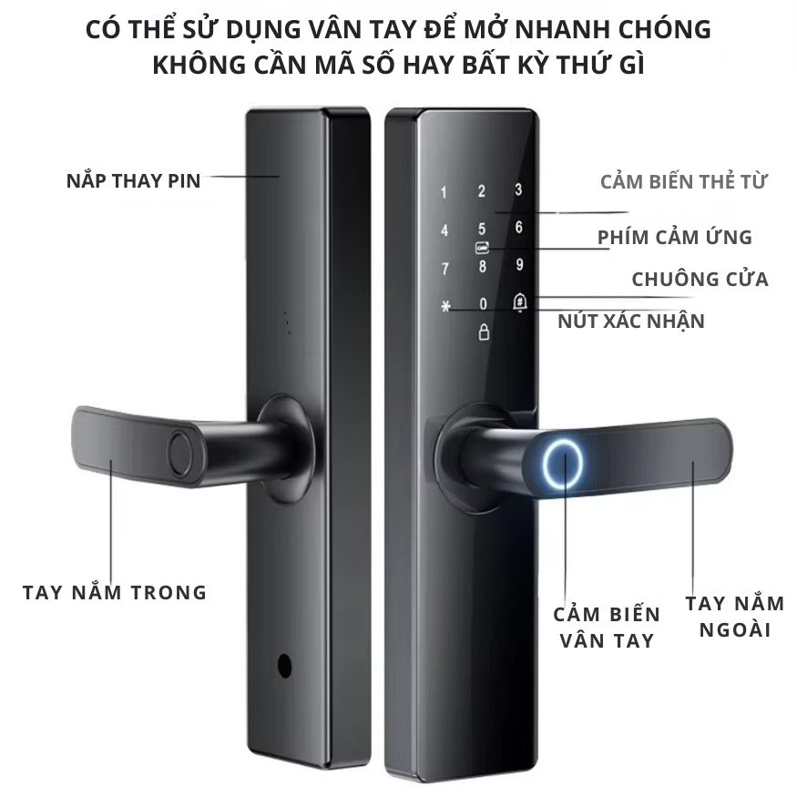 Khóa Cửa Thông Minh Kachi MK40 – Mở Khóa App Tuya + Vân tay + Chìa khóa + Thẻ từ + Mã số_thumbnail_6