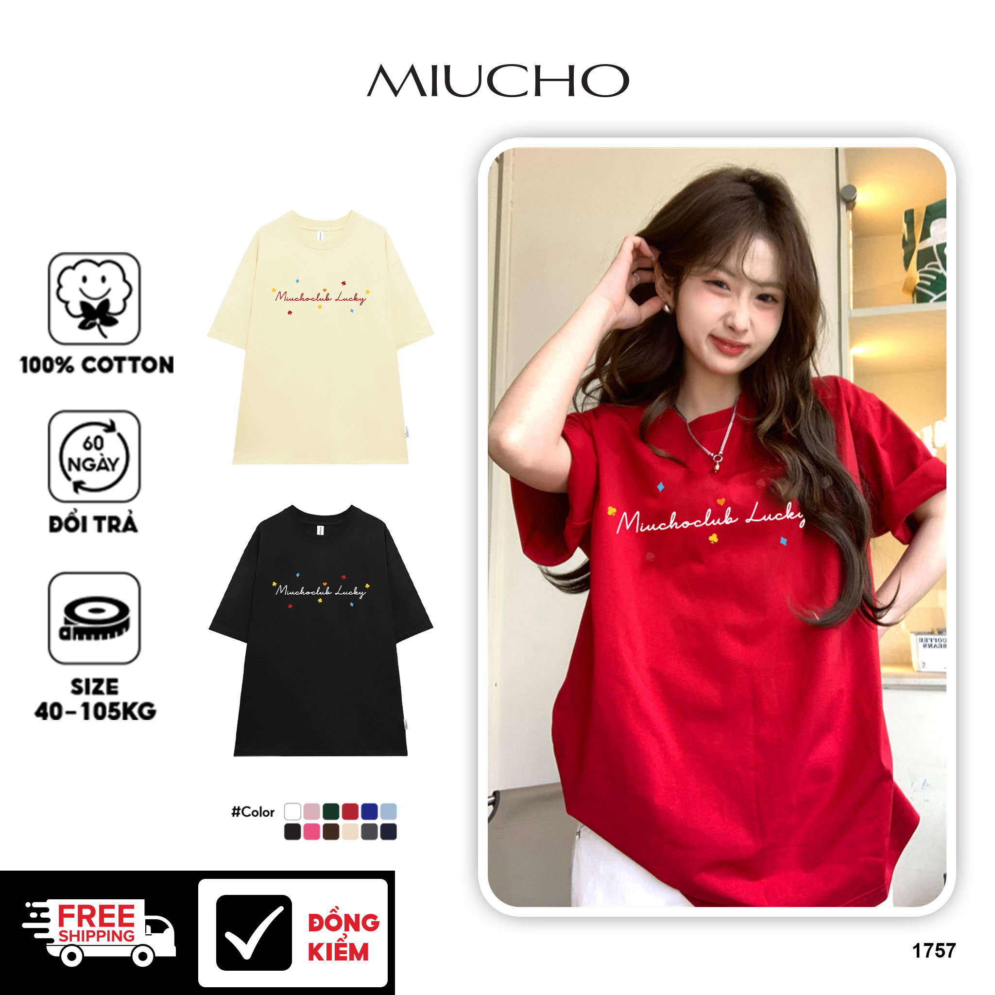 Áo thun tết form rộng local brand cổ tròn vải cotton 4c thoáng mát 1757 Miucho in mix