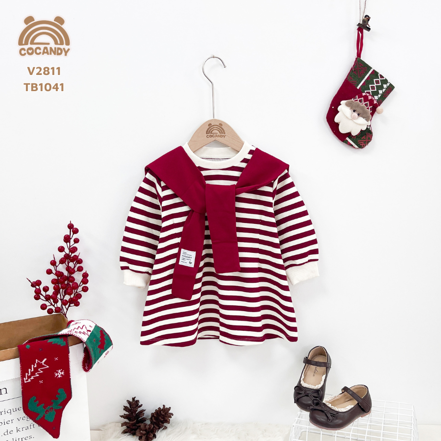 Váy dài kẻ BE phối ĐỎ