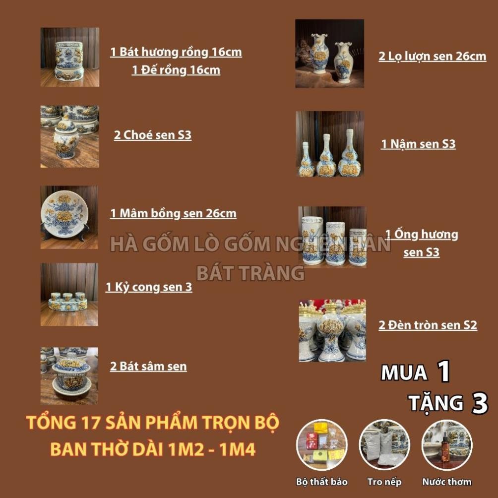 HG025 Đồ Thờ Cúng Bộ 17 món ban thờ 1M2 - 1M4 men rạn nổi nghệ nhân Bát Tràng chế tác TẶNG Thất Bảo, Tro Nếp_thumbnail_1