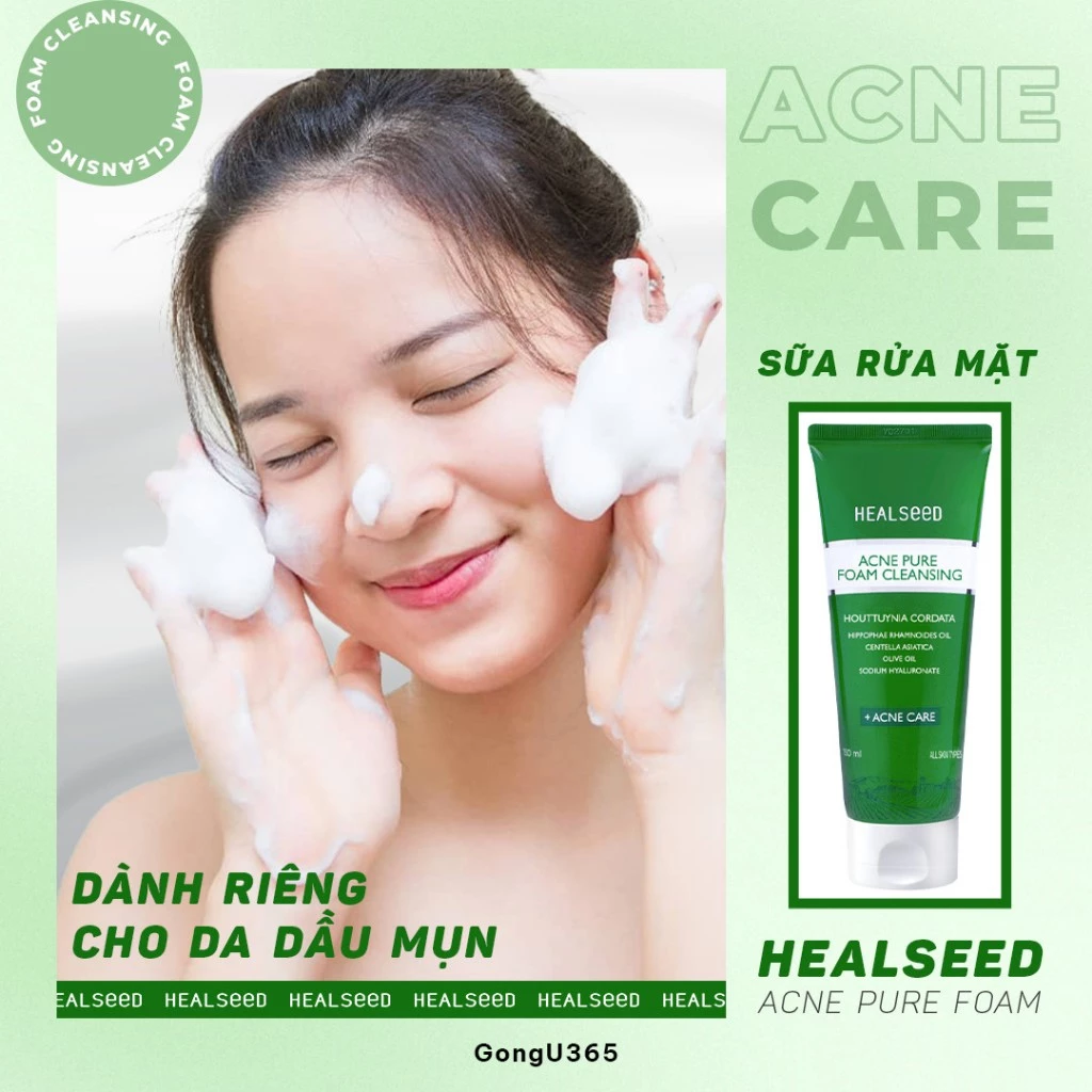 HEALSEED ACNE PURE FOAM CLEANSING - Sữa Rửa Mặt Làm Sạch Sâu Hỗ Trợ Giảm Mụn - Diếp Cá, Rau Má, Salicylic Acid - 150ml - [HS003]_thumbnail_2