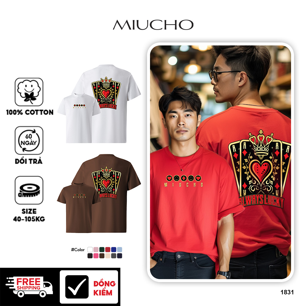 Áo phông tết form rộng cổ tròn vải cotton 4c co giãn thoáng mát 1831 Miucho Iconic in mix_thumbnail_1