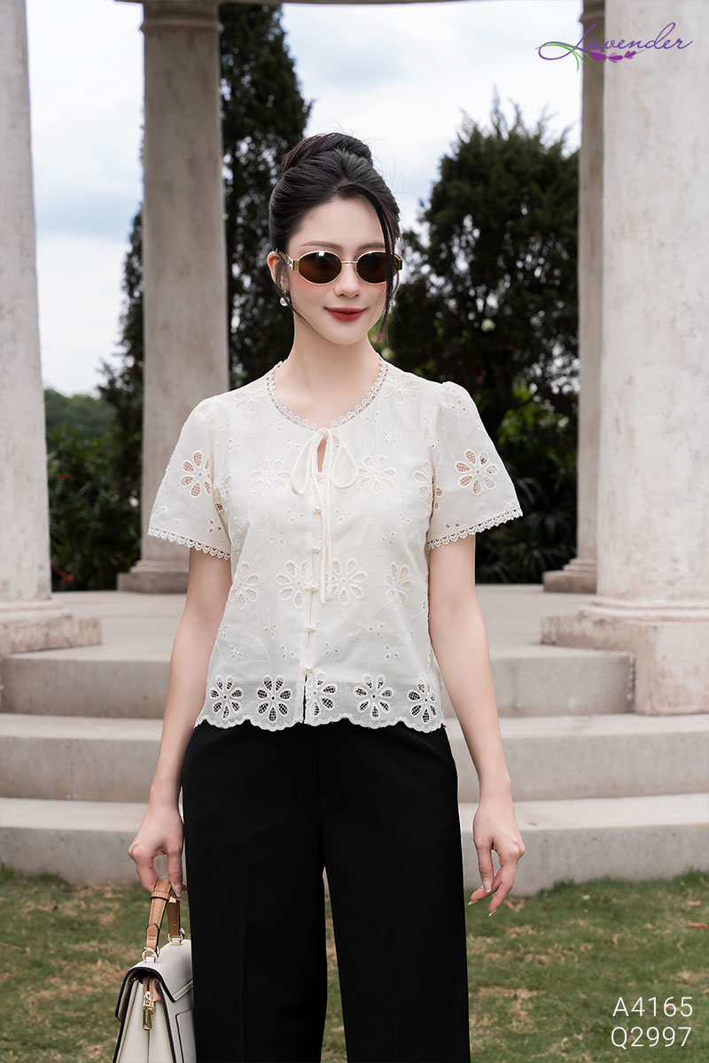 Áo sơ mi tơ thêu hoa tiết hoa tay ngắn  A4165_thumbnail_3