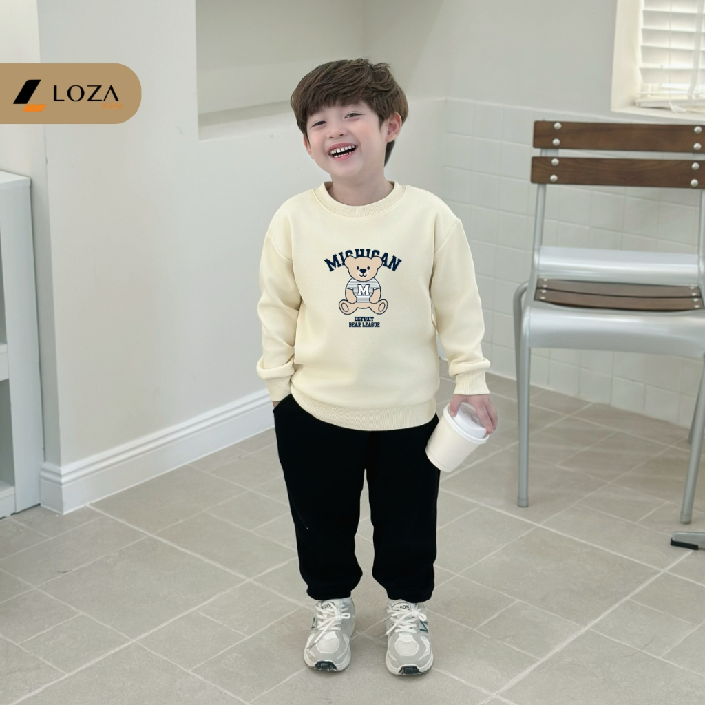Bộ nỉ bé trai in hình gấu M - Loza Kids BI554