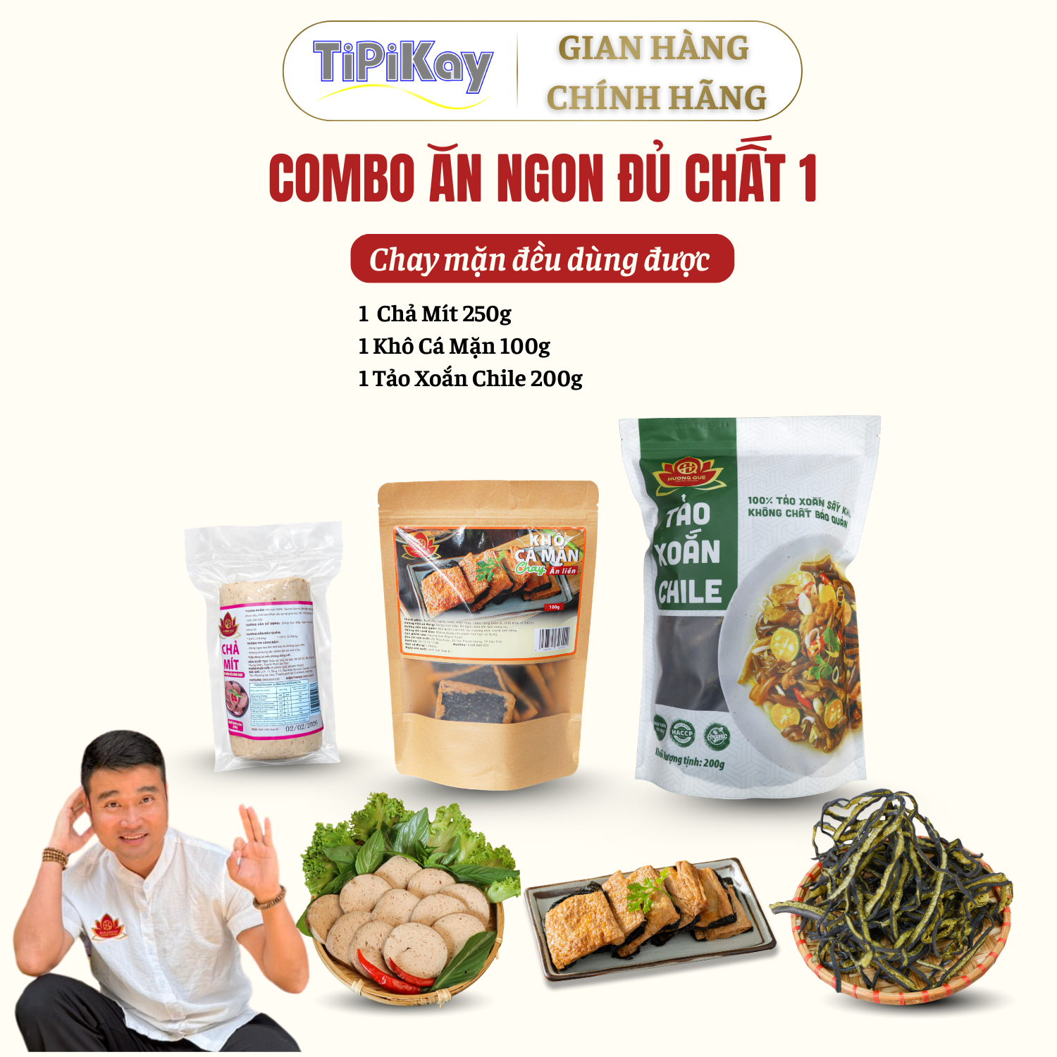 [Combo 3 Món] 1 Tảo Xoắn Chile 200g + 1 Chả Mít 250g + 1 Khô Cá Mặn Chay 100g CBTP-TXCMKCM