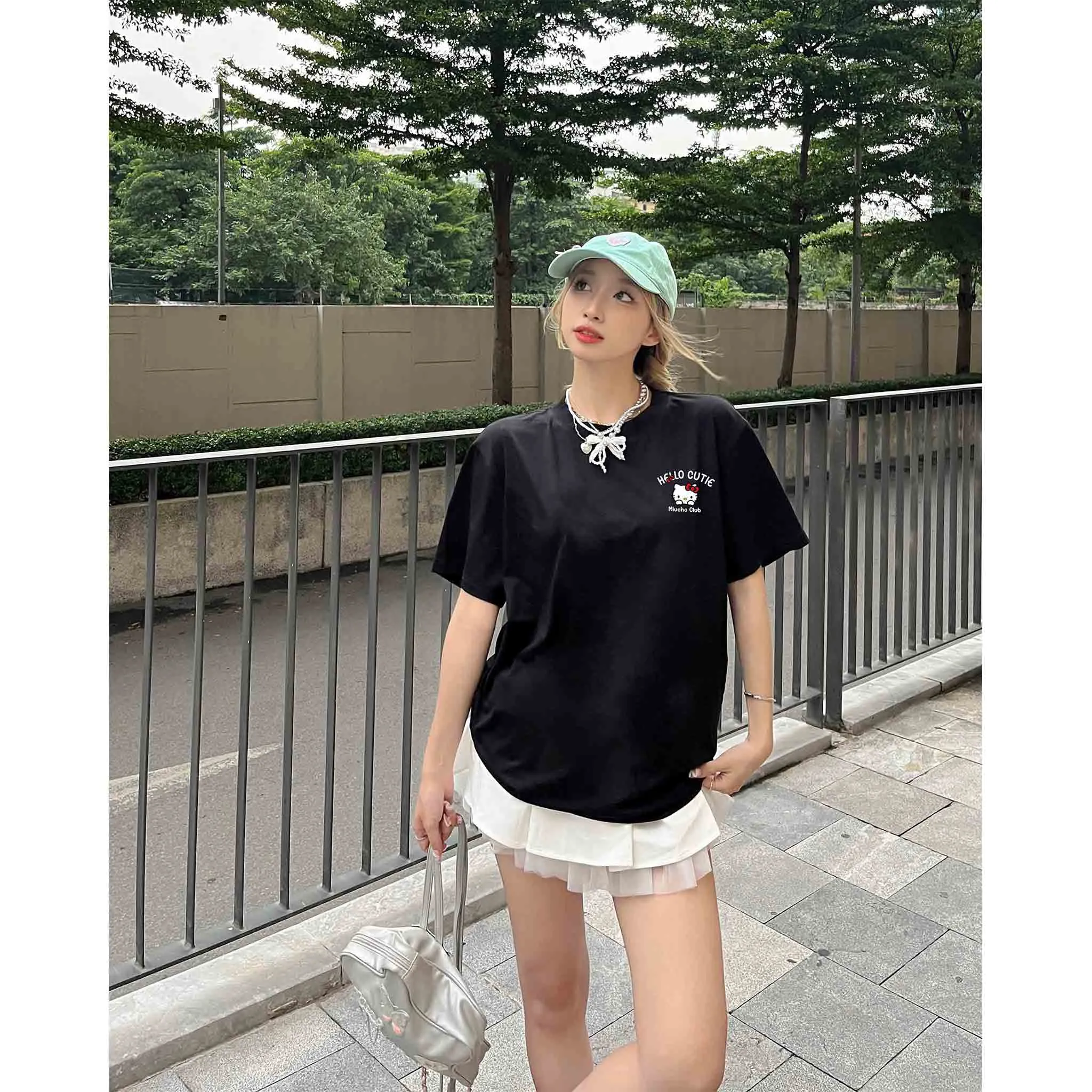 Áo thun nữ form rộng Miucho cotton co giãn 2 chiều thoáng mát cổ tròn HELLO CUTIE in mix 2687_thumbnail_6