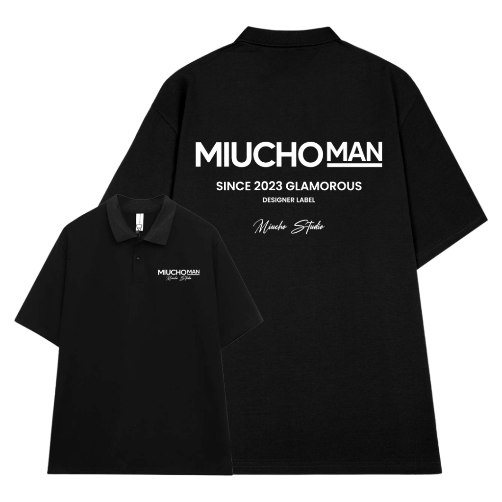 Áo polo nam form rộng PLD392 Miucho Man cotton cổ trụ in typography_thumbnail_7