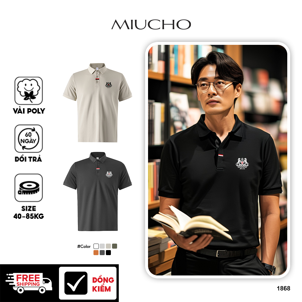 Áo polo nam form vừa 1868 Miucho Iconic vải cá sấu đứng form thoáng mát in artwork_thumbnail_1