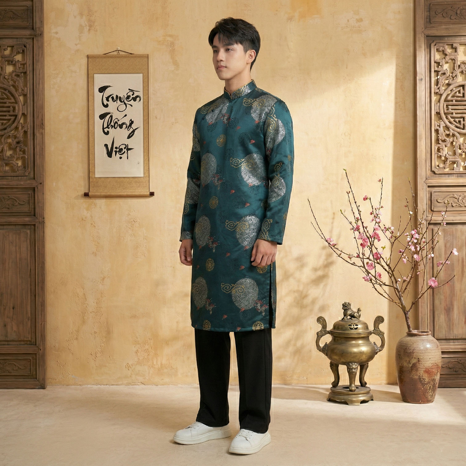 Áo Dài Nam Cách Tân Gấm Vân Cao Cấp Có Lót – Mặc Tết & Cưới Hỏi NA26-09_thumbnail_2