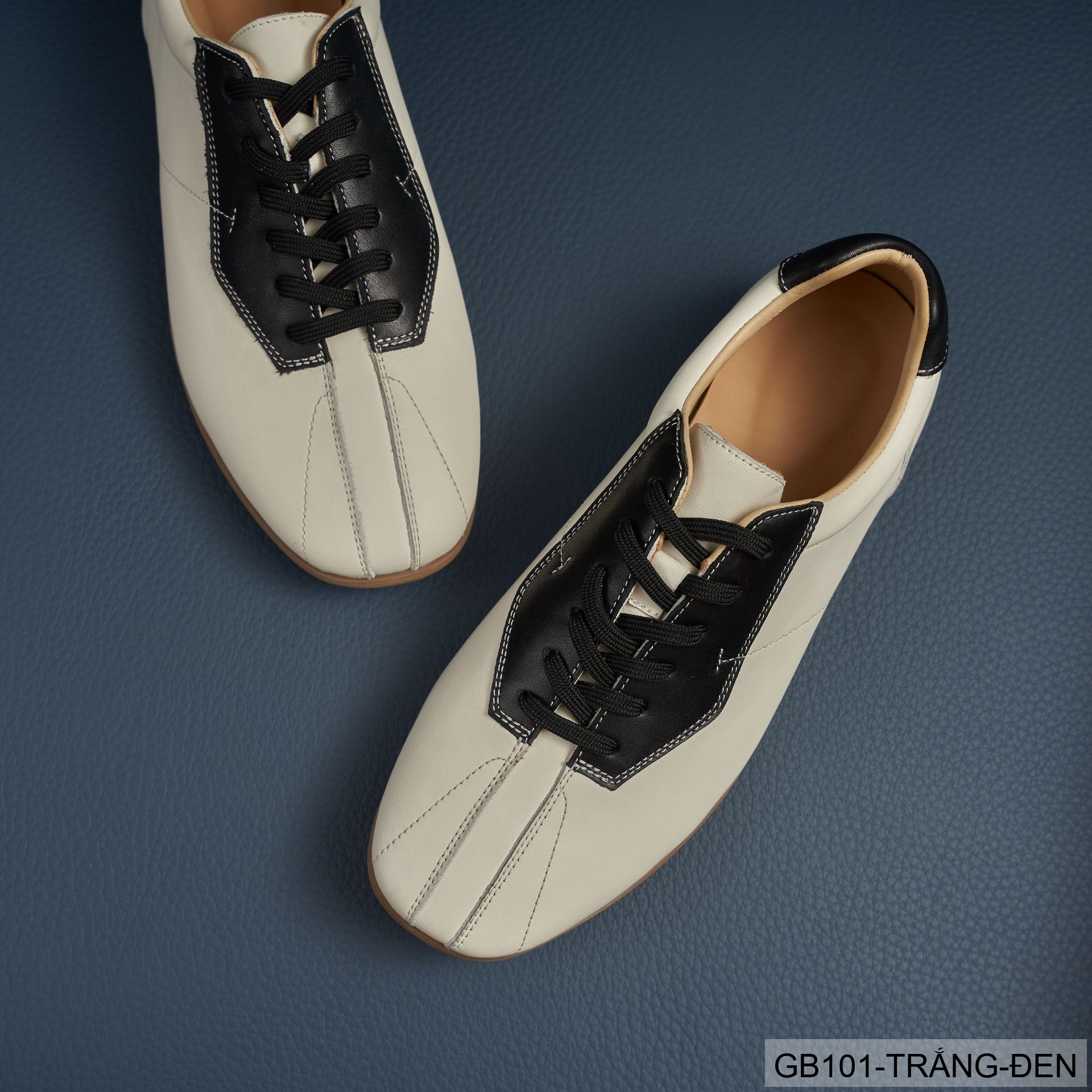 GB101 - Giày thể thao nam phối màu trắng đen và trắng cà phê, đế cao su êm chân, phong cách casual