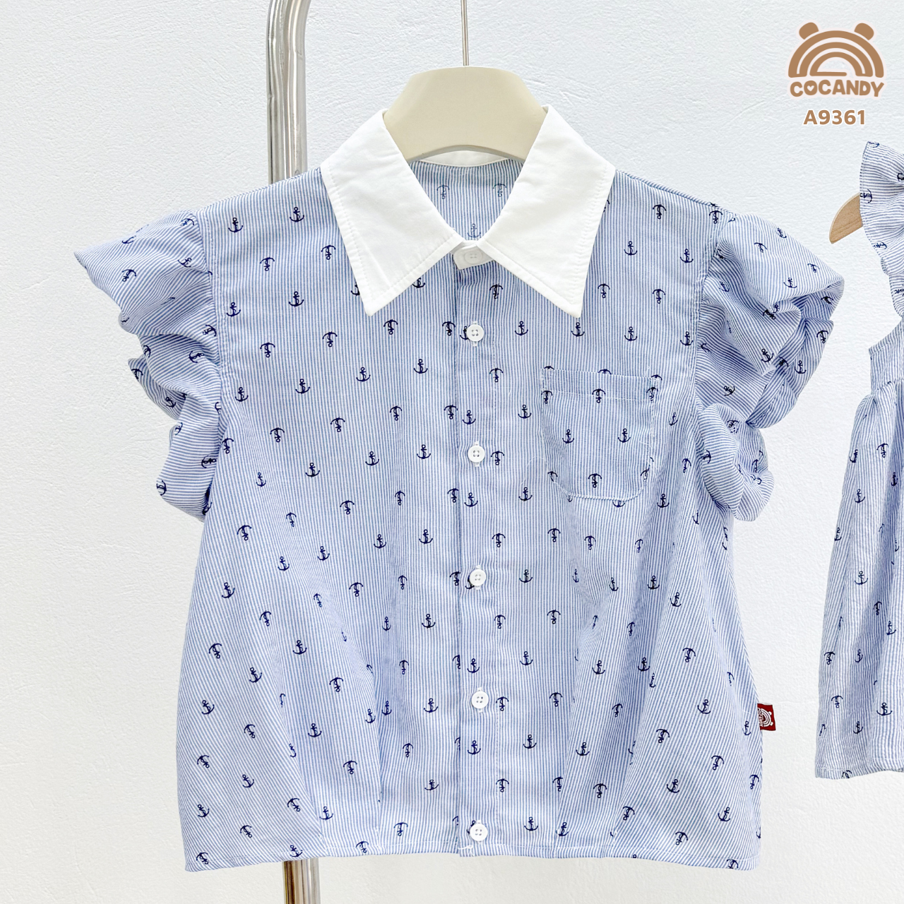 Áo cộc sơ mi  XANH mỏ neo tay bèo NỮ_thumbnail_2