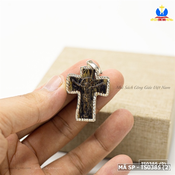 Mặt dây chuyền Thánh giá gỗ trầm hương bọc bạc ta TRAM12 (3x2.5cm)