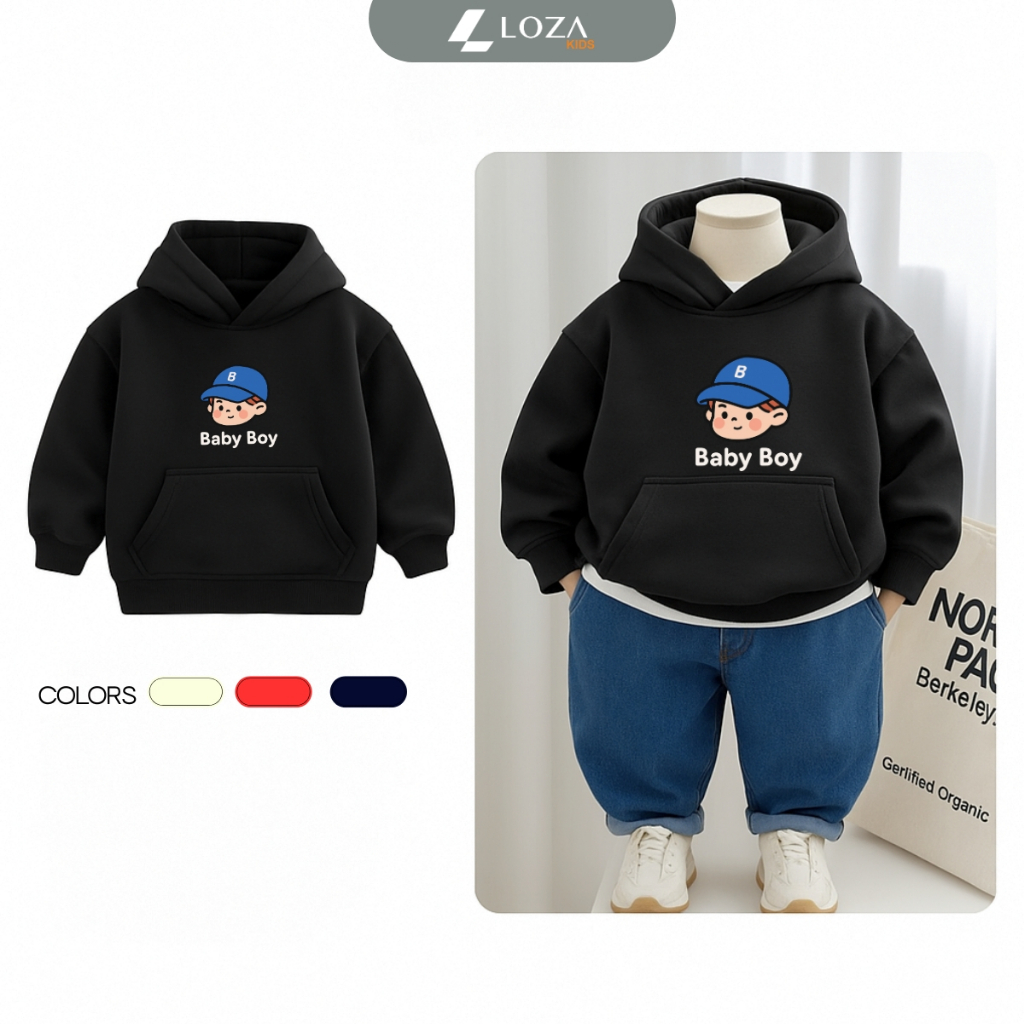 Áo nỉ hoodie màu đen bé trai in nhiều hình -  Loza Kids HN005_thumbnail_1