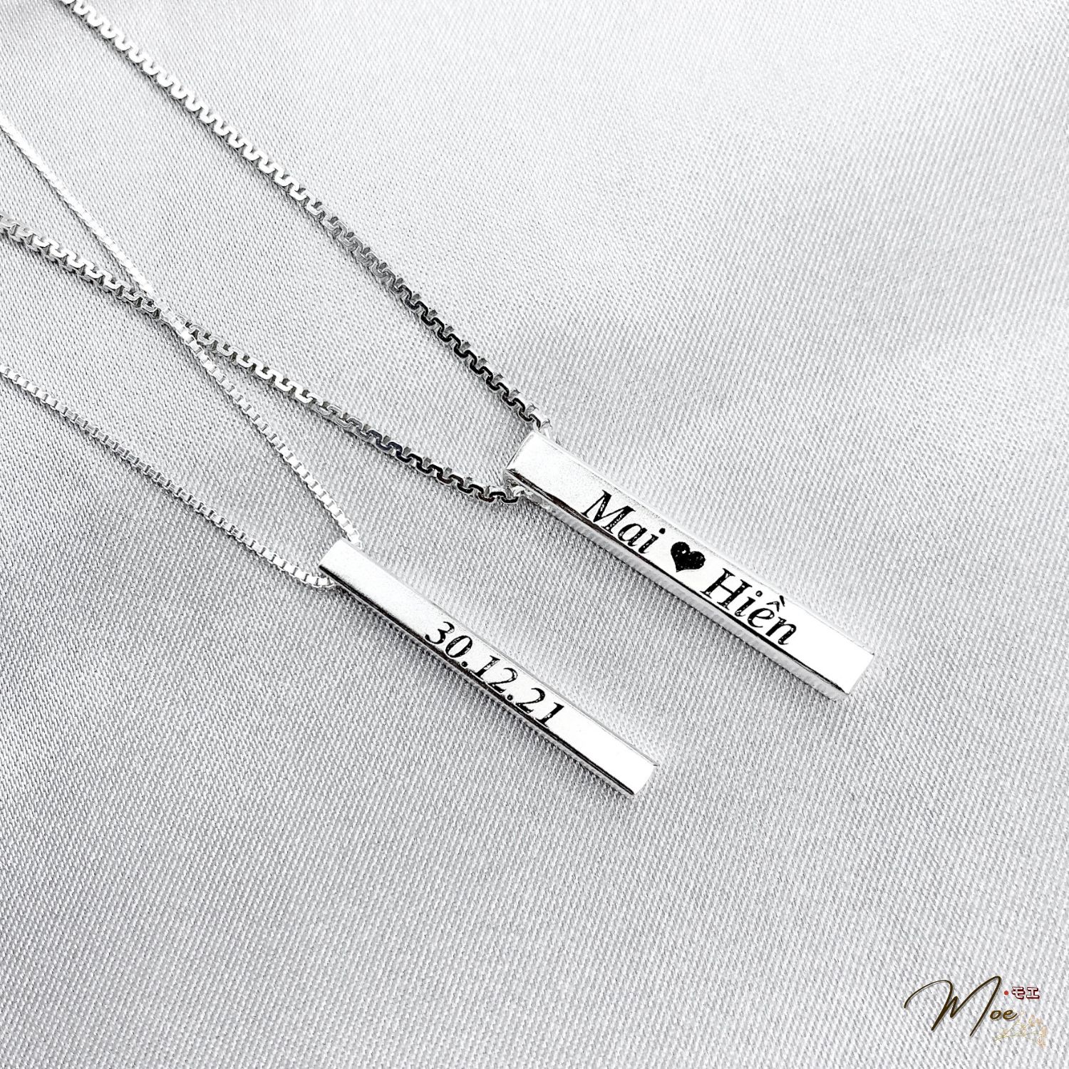 D204 - Dây chuyền đôi trụ bạc khắc tên theo yêu cầu