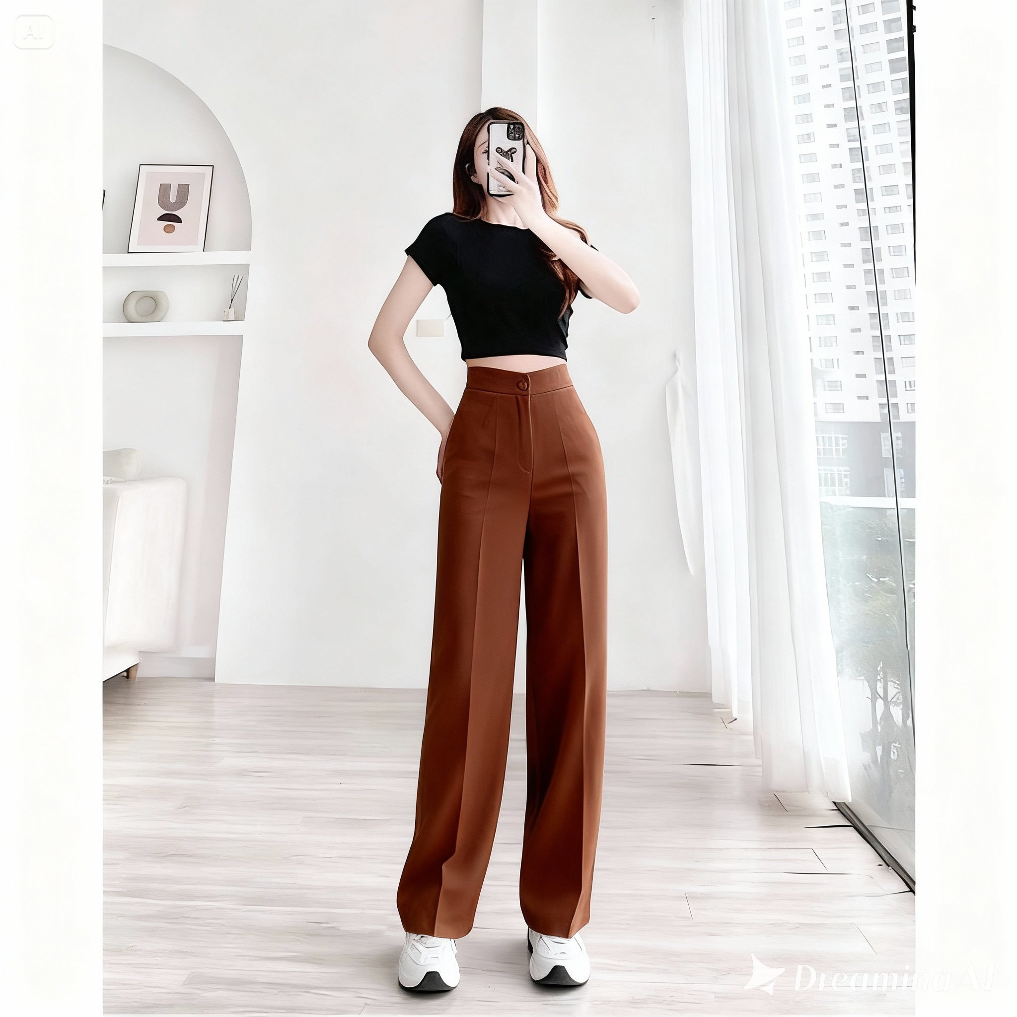 Quần xuông nữ ống rộng công sở , cạp lưng cao che khuyết điểm ,chất vải tuyết mưa cao cấp không bị xù